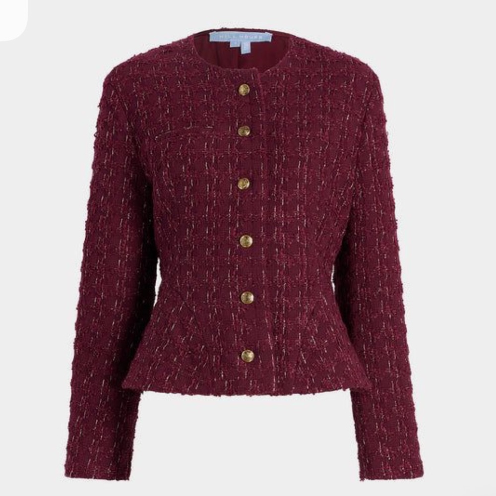 Hill House The Valentina Jacket Tweed Blazer Burgundy  Size Large